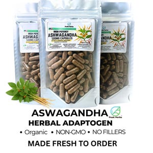 Organic Ashwagandha Capsules: High Potency 1500mg Standardized 5% Withanolides, NON-GMO Adaptogen by Peak Herbs
