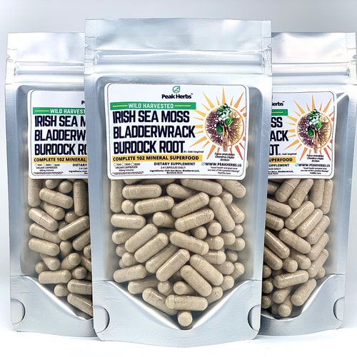 Irish Sea Moss + Bladderwrack + Burdock Root Capsules - Peak Herbs Complete 102 Mineral Superfood Dr. Sebi Inspired