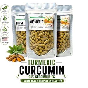 Turmeric Curcumin 95% Extract Capsules: With Black Pepper Piperine by Peak Herbs