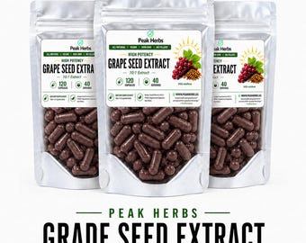 Pure Grape Seed 10x Extract Capsules - NON-GMO Health Wellness Support Supplement Peak Herbs