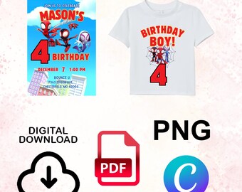 Plantilla de invitación y camiseta de Spidey con Canva, archivos descargables