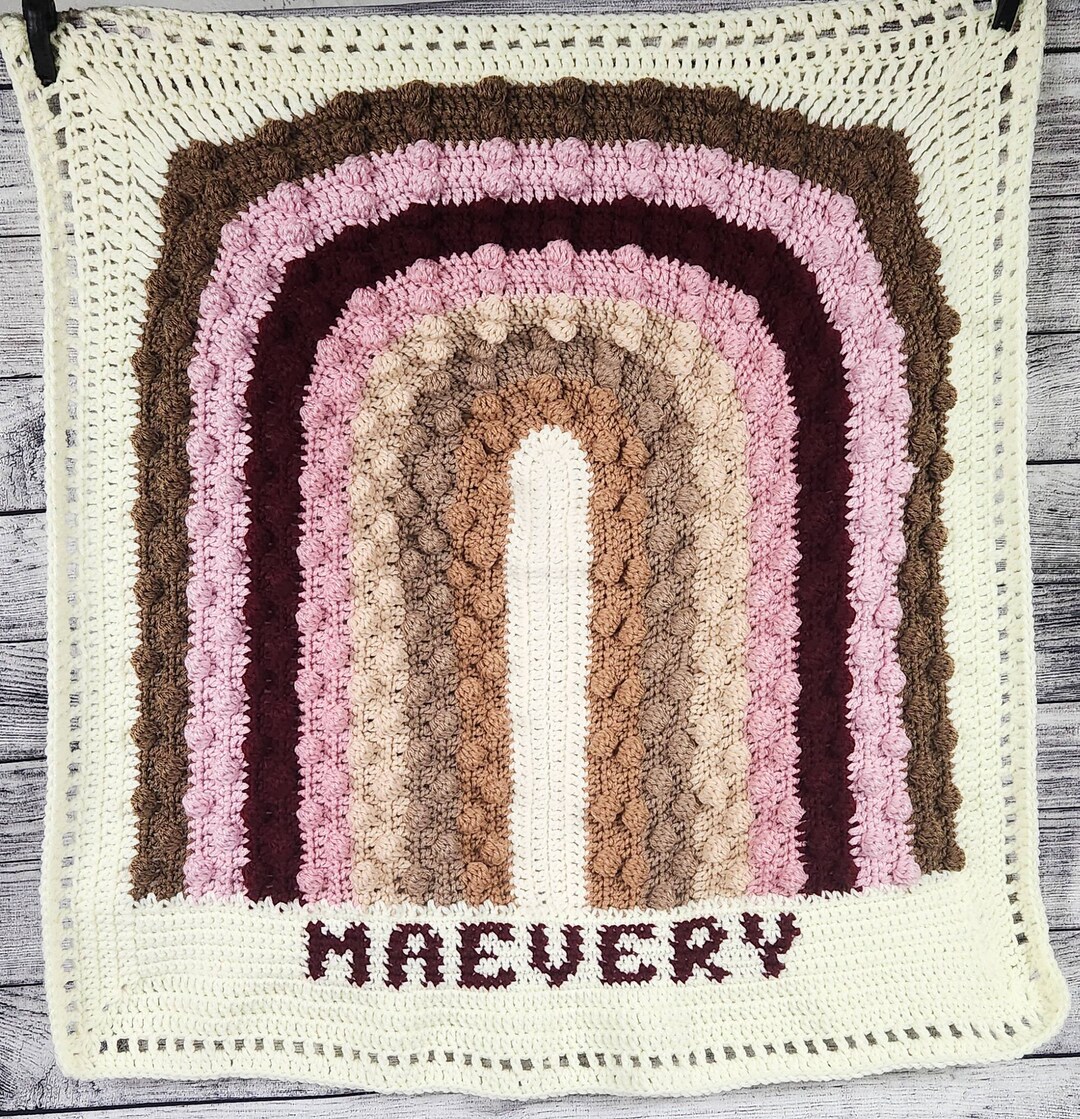 Personalize Crochet Boho Baby Blanket With Name Choose Your Etsy