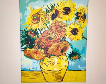 Reproduction de tournesols de Van Gogh sur toile 16 x 20 pouces cadre 40 x 50 cm peinture acrylique décoration fait main