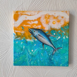 Fish painting on canvas 20x20 cm acrylic painting home decor handmade