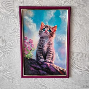 Image de chat pelucheux mignon peinture à l'huile décoration oeuvre d'art faite main