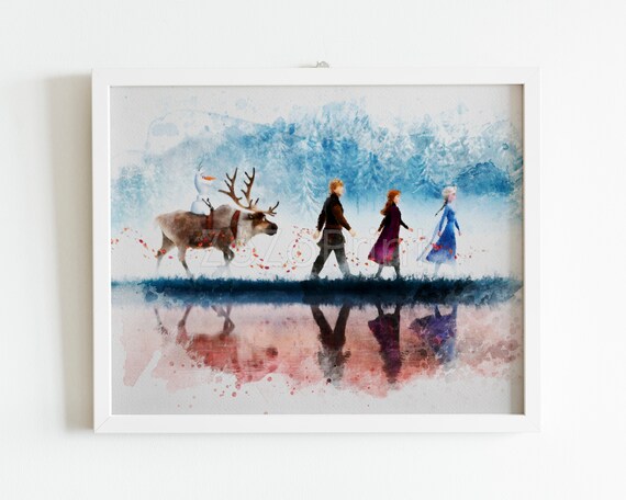 Frozen Poster Elsa Anna Kristoff Sven Olaf Frozen 2 Film Watercolor Style Print Art Digital Printable Download