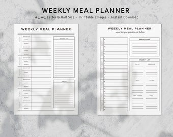 Planificateur de repas hebdomadaire Bullet Journal Planner Planificateur imprimable Ensemble A4/A5/Lettre/Demi-taille Téléchargement instantané