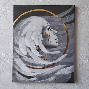 Wind Spirit Malerei Native American Woman portrait on canvas 16x20 inches Rahmen 40x50 cm Acrylmalerei home decor handgemacht