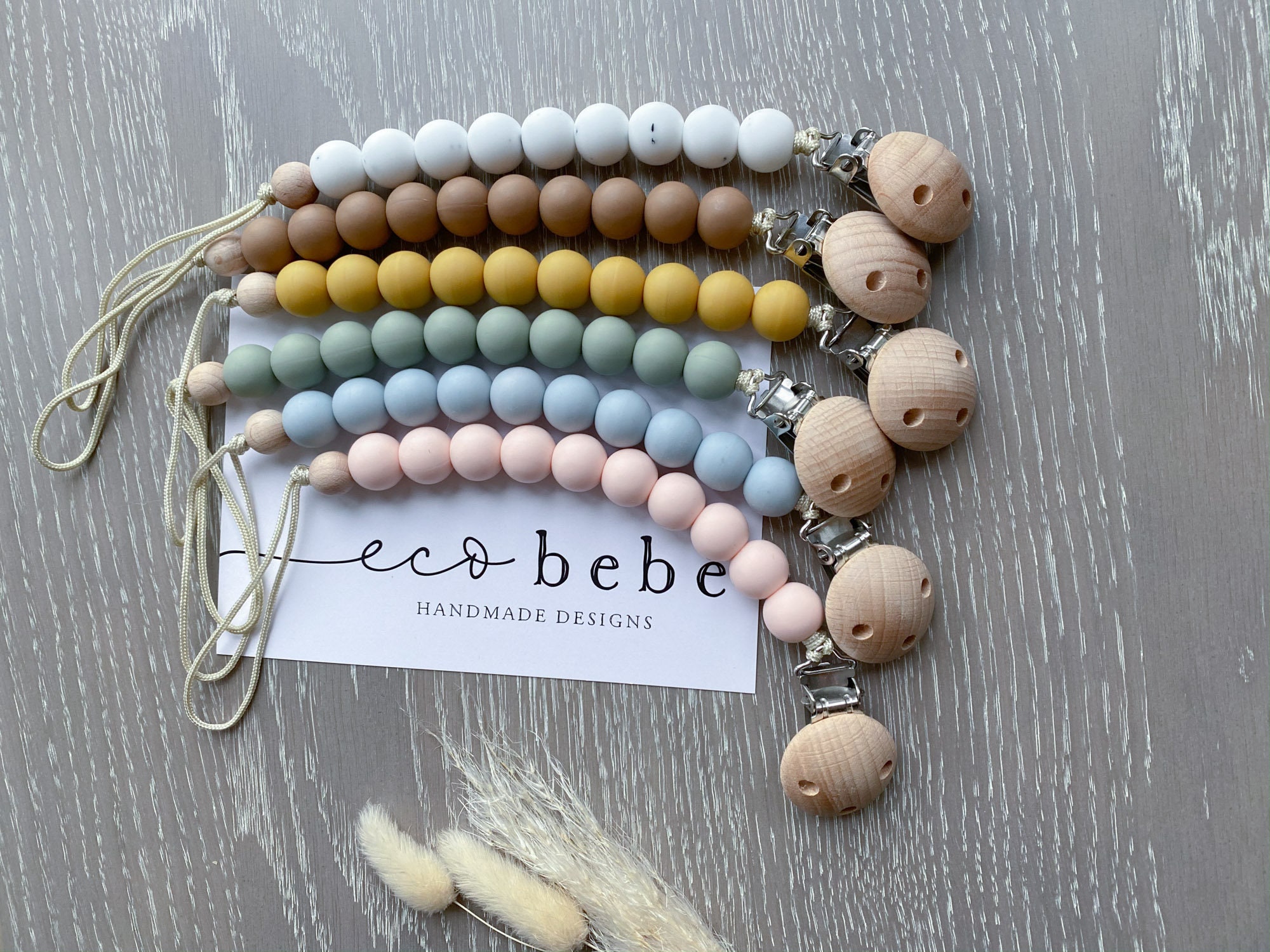 Neutrals wooden dummy clip holder, pacifier clip chain, baby gift, ch…