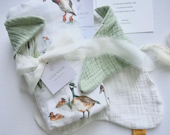 Organic Goose Comforter | Sage Duck Lovey Blanket Set | Heirloom Newborn Gift
