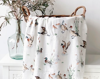 Mallard Duck Print Bamboo Cotton Baby Blanket | Silky Soft Swaddle, Newborn Gift