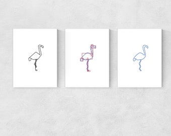 Minimalism Flamingo - Set of 3 - Line Art - Animal Art - One-liner