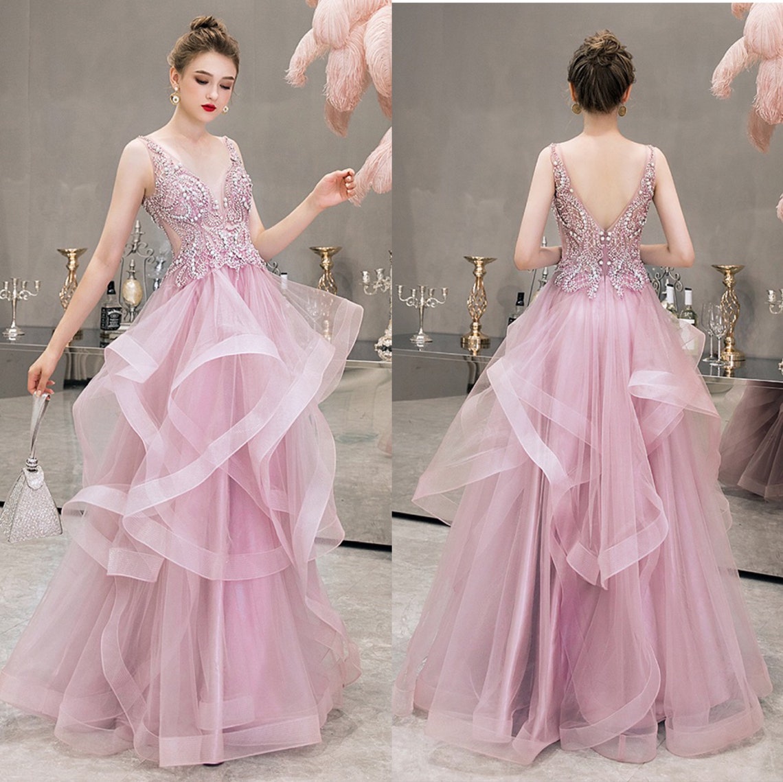beaded pink gown