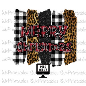 DTG Printing Sublimation Christmas Sublimation PNG Merry Christmas Leopard Buffalo Plaid PNG Sublimation Design Digital Download