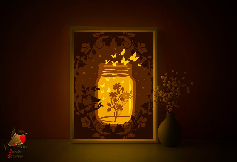 Download Butterfly Jar Lightbox Svg Cricut Files Bird Flower Stars Shadowbox Fireflies Shadow Box 3d Layered Light Box Art Paper Cutting Template Clip Art Art Collectibles Vadel Com