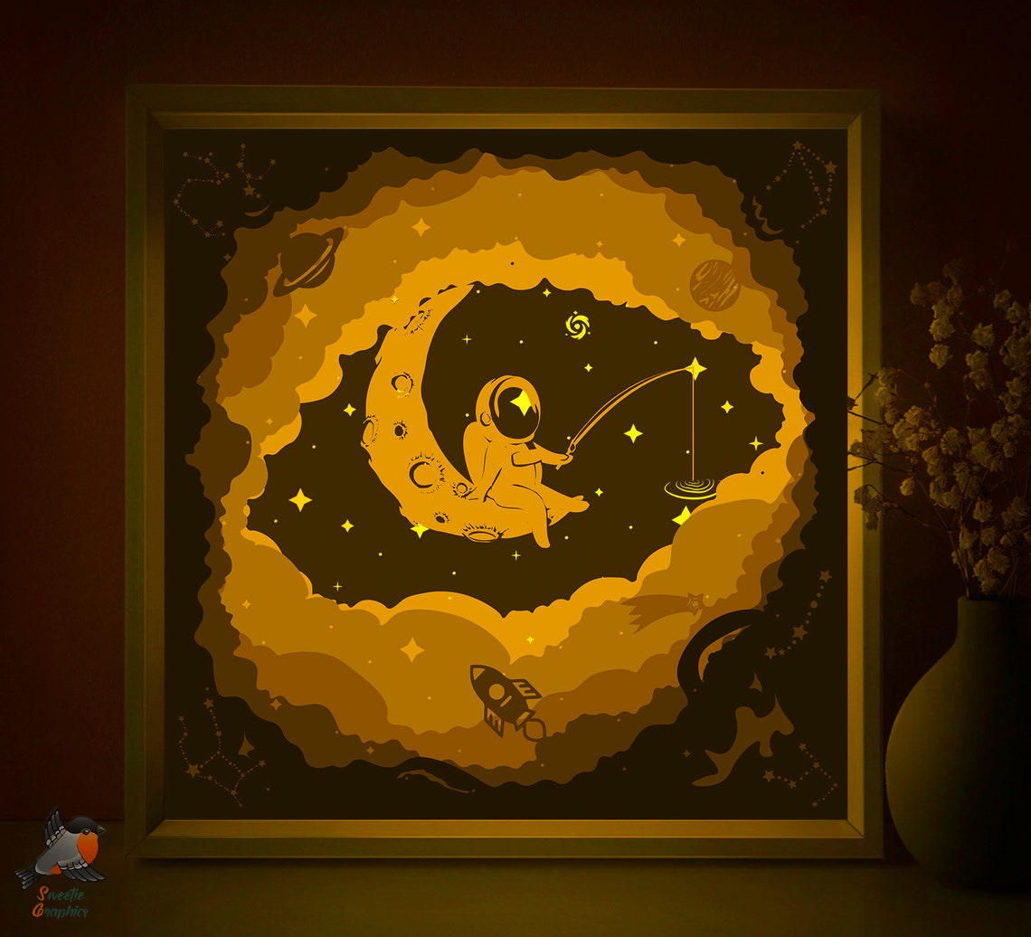 Spaceman Cosmonaut Lightbox Template Space Zodiac Stars image 0