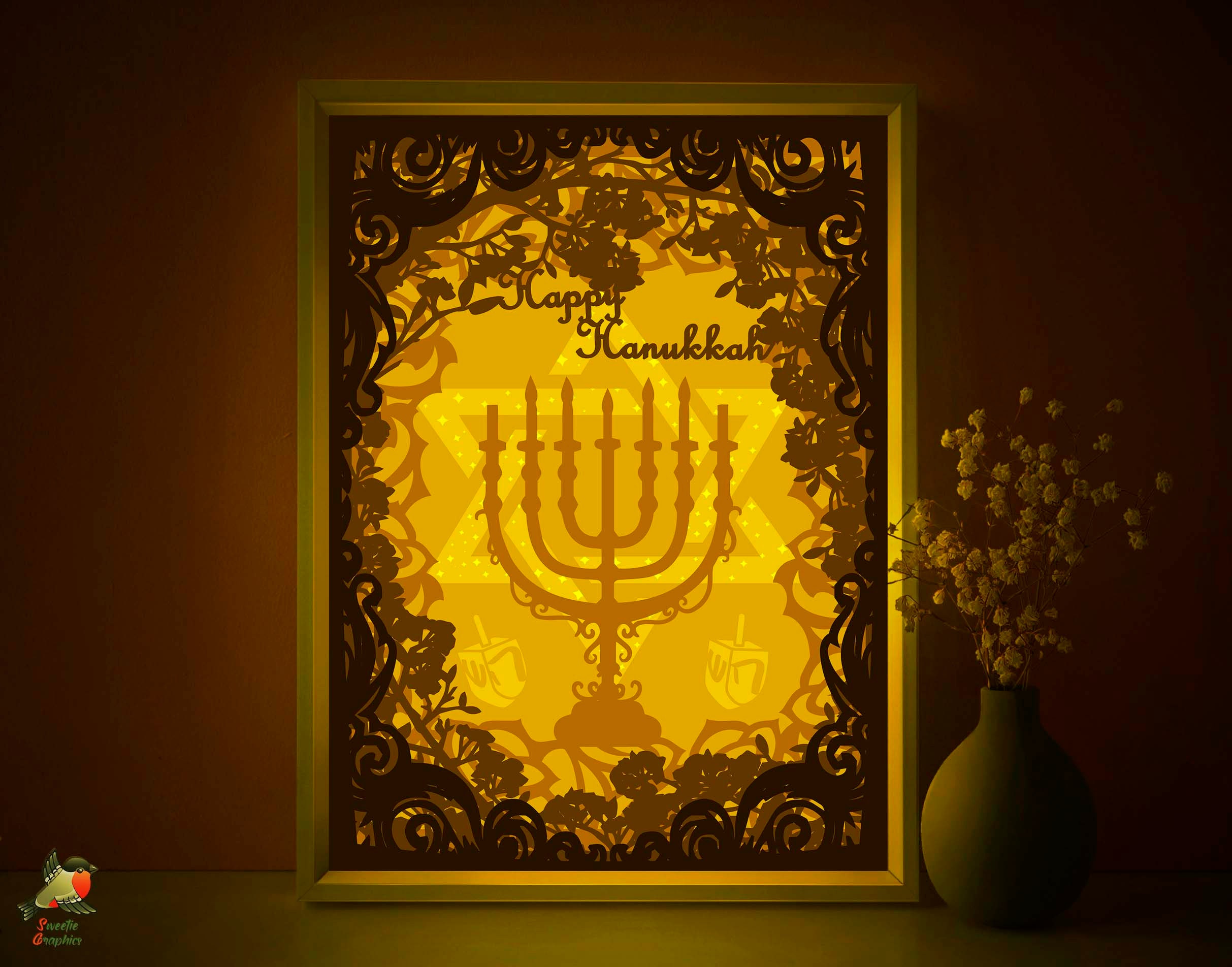 Happy Hanukkah Lightbox Template Menorah Shadowbox Paper | Etsy