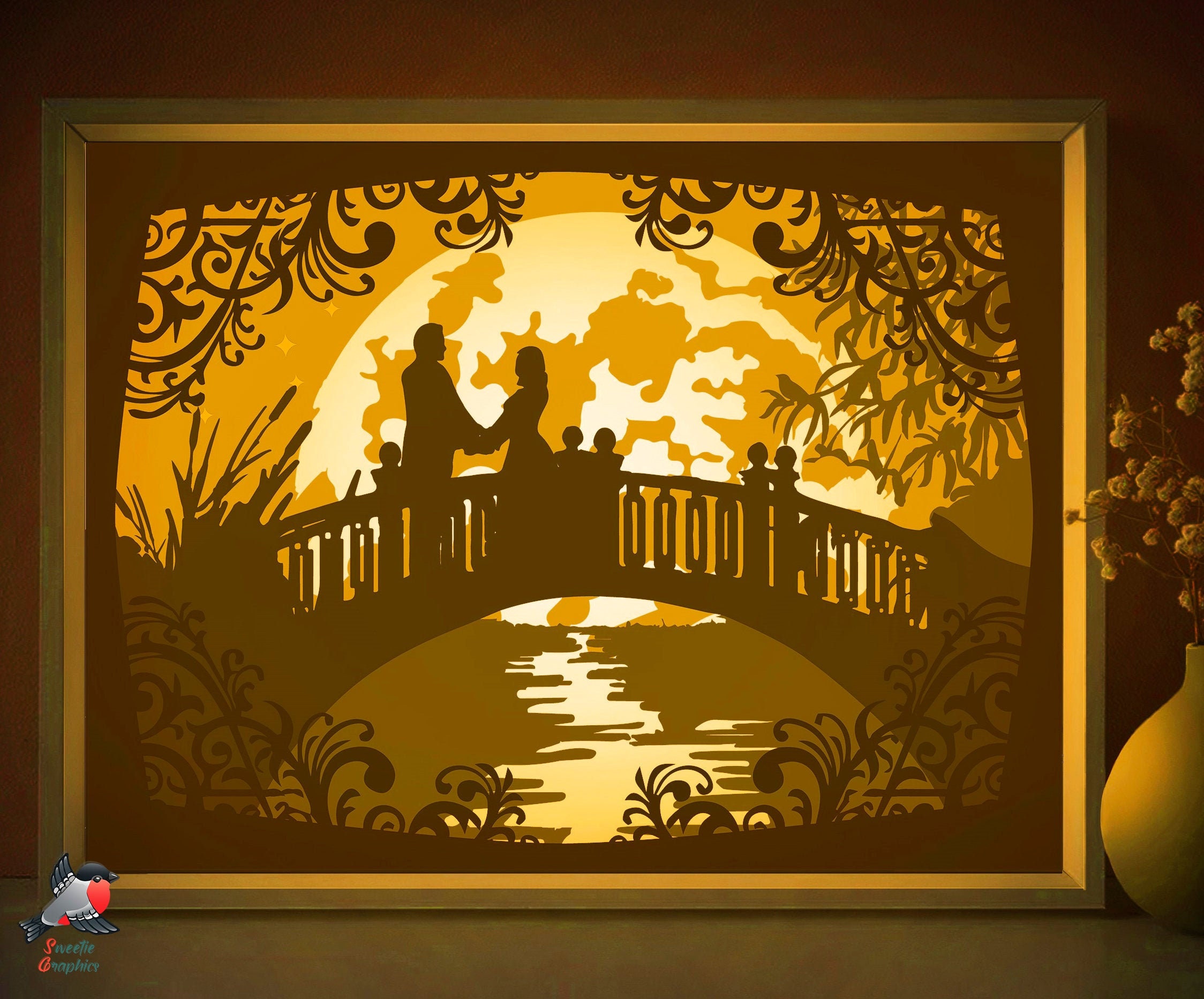 Full Moon Fayrytale Shadowbox Paper Cutting Template Lightbox SVG png pdf F...