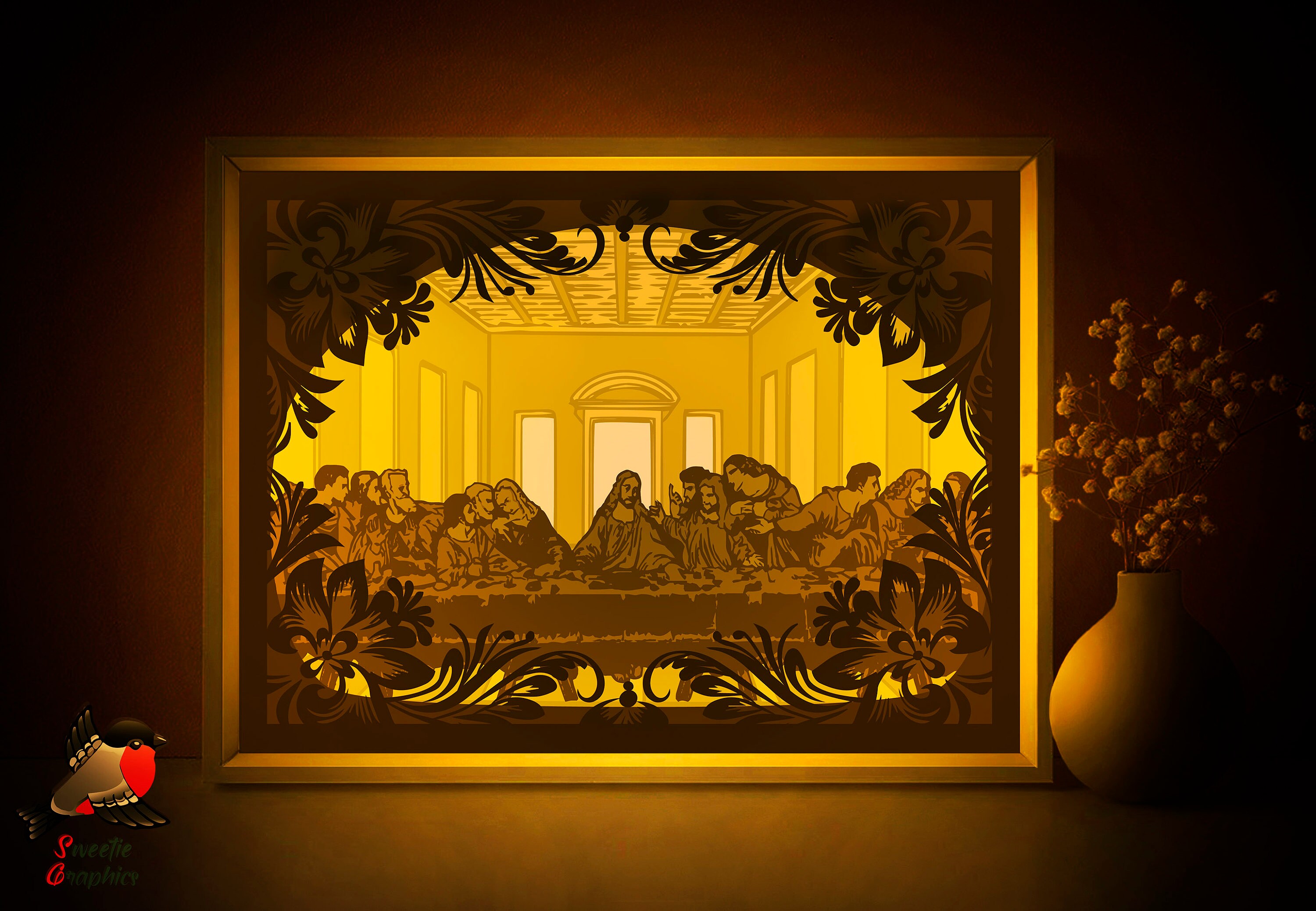 Última cena Lightbox Plantilla Jesús Sombra caja de papel Etsy