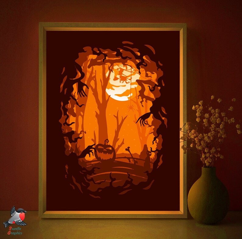 Download Halloween Lightbox Template Lightbox Svg Png Pdf Files Papercut 3d Light Box Pumpkin Moonlight Fayrytale Shadowbox Paper Cutting Template Clip Art Art Collectibles Vadel Com