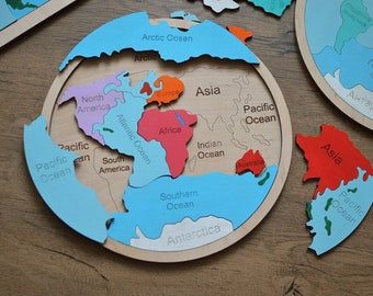 World Map Puzzle, Handmade wooden map of the world, Wood Puzzle Jigsaw Earth's Atmosphere Activity Educational Kids Room Gift for toddler