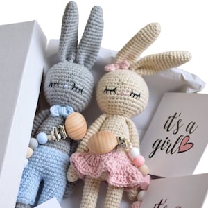 Zwillingshasen-Spielzeug für Mädchen und Jungen, Geschenkset für Zwillinge, Geschenke für Zwillingsmütter, Schwangerschaftsanzeige für Zwillinge, Babyparty für Zwillinge