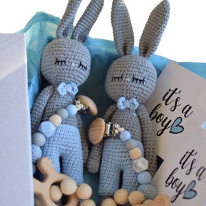 Zwillingshasen Spielzeug, Zwillings-Baby-Geschenkset, Zwillings-Mama-Geschenke, Zwillings-Schwangerschaftsanzeige, Zwillings-Babyparty, Zwillingsjungen