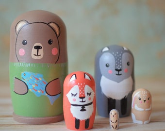 Matryoshka Wooden nesting toys for kids Miniature wild animals stacking dolls Handmade wooden toys Wooden toy Nursery decor Stacking dolls