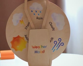 Montessori Weather Wheel for Kids – Wooden Daily Mood & Weather Spinner – Dad-Friendly Learning Toy – Preschool Homeschool Gift