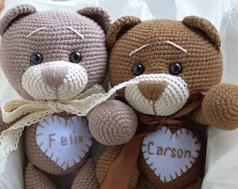 Personalized Twin teddy toys, Twins baby gift set, twin mom gifts Teddy Bear Crochet Toy, Cute big beige Teddy Bear, Custom Plush toy