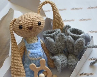 Cute animal bunny booties Newborn congratulations basket Long-legged long-eared crochet bunny