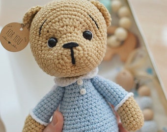 Baby boy shower regalo Oso de peluche en pijama azul Teddy Cute Teddy Great Gift Peluche de peluche Regalo para recién nacido Regalo de mamá nueva Felicidades bebé