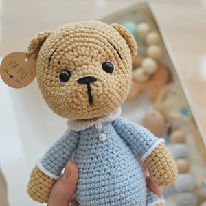 Cute crochet plush teddy in pajamas Sleeping toy teddy image 1