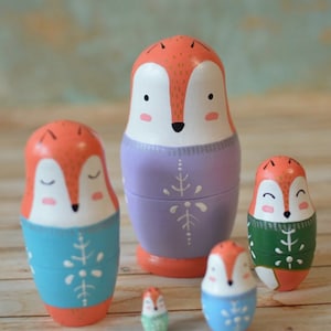 Matryoshka Wooden nesting toys for kids Fox stacking dolls Handmade wooden toys Kids toys Wooden toy Nursery decor Matryoshka Stacking dolls