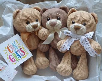 Triplet baby gift set: Teddy triplet toys, crochet triplets toys, Triplet announcement pregnancy gift, Twins baby gifts, twins baby gifts