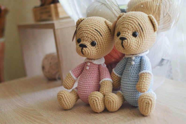 Cute crochet plush teddy in pajamas Sleeping toy teddy image 6