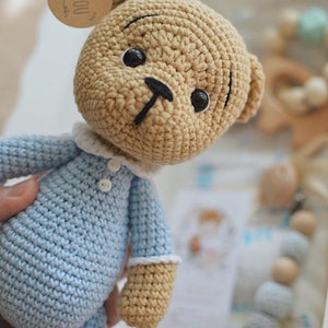 Cute crochet plush teddy in pajamas Sleeping toy teddy Blue