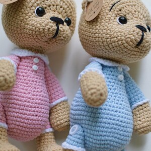 Cute crochet plush teddy in pajamas Sleeping toy teddy image 3