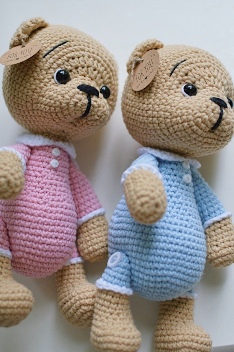 Cute crochet plush teddy in pajamas Sleeping toy teddy image 3