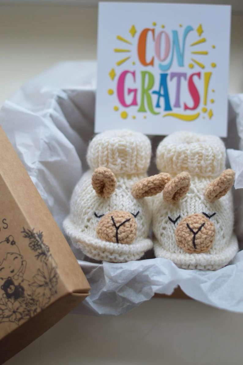 Unique pregnancy gift box for mom to be baby boy girl shower Gender reveal gift llama booties Congratulations pregnancy gift for new mom llama booties