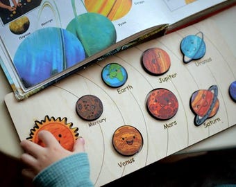 Wooden Solar System Puzzle, Montessori Space Toy, Educational Planet Jigsaw, STEM Gift for Kids, Christmas Gift, Astronomy Toy