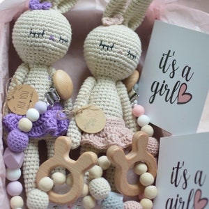 Beautiful Twin Girls Baby Gift Set with cute bunny Twin Baby Shower Gift, Twin Girl Baby Hamper, Twin Hamper,Twin Gift,Baby twin Girls Gift