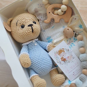 Cute crochet plush teddy in pajamas Sleeping toy teddy image 4