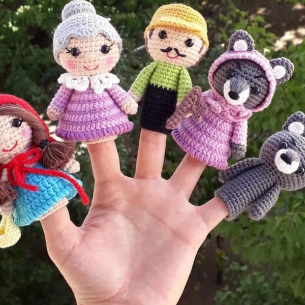 Marionnettes à doigts en laine "Le Petit Chaperon Rouge"