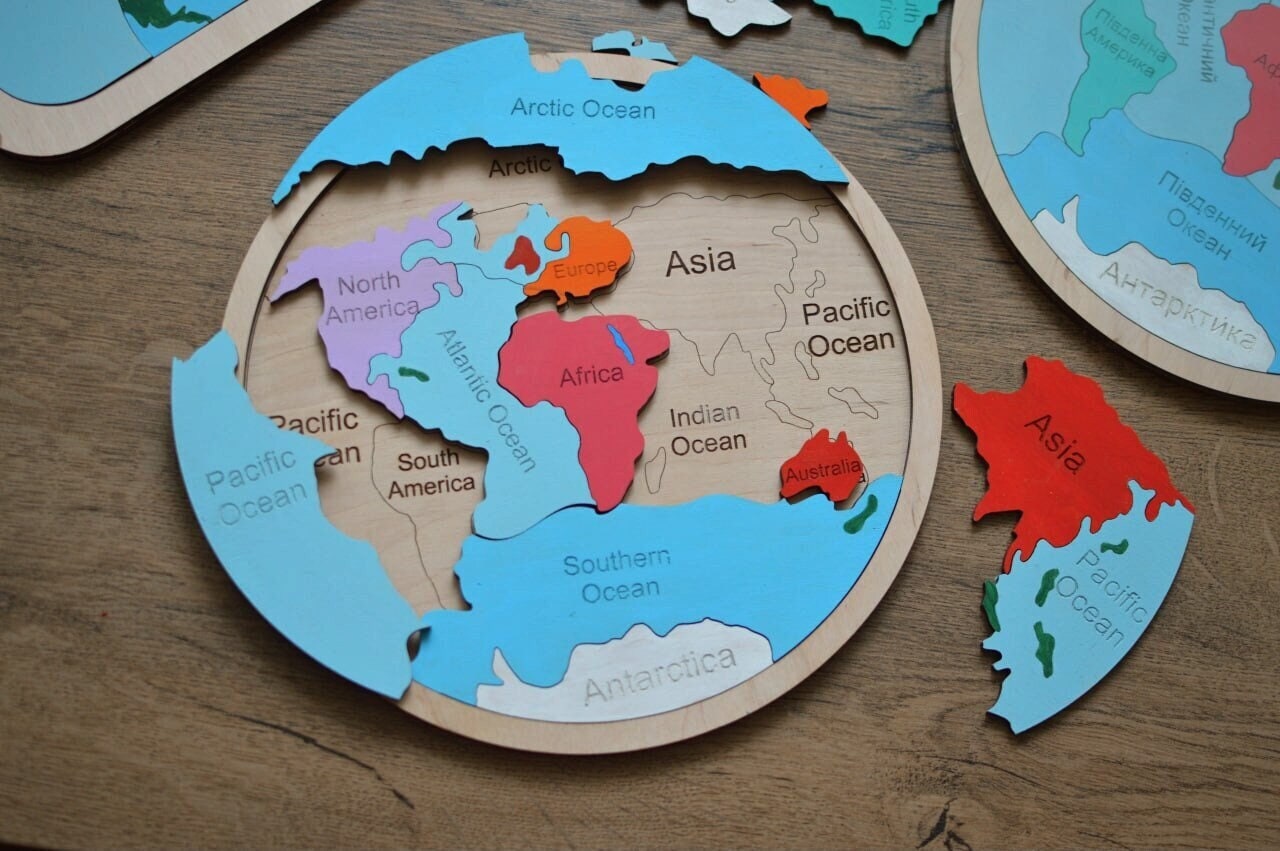 手作り世界地図 壁に貼る世界地図 4D 木製 - 木製旅行地図 装飾 マルチカラー
