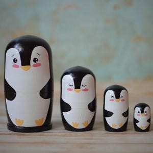 Matryoshka Wooden nesting toys for kids penguin stacking dolls Handmade wooden toys Kids toys Wooden toy Nursery penguin decor Matryoshka