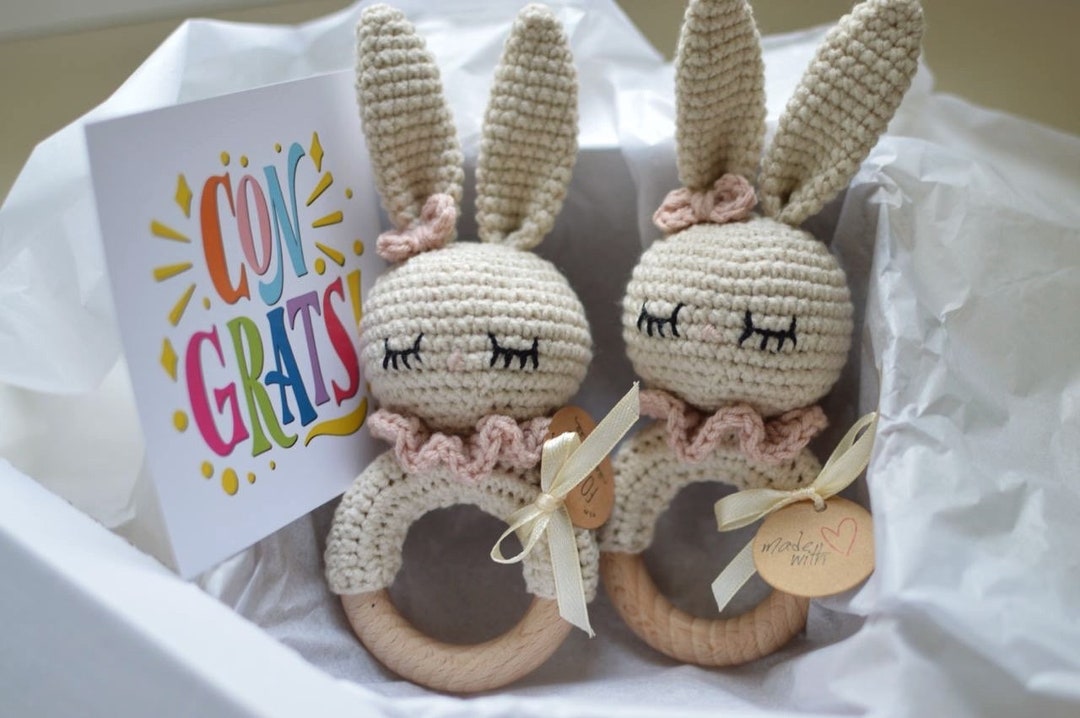 Twins Baby Gift Set With Bunny Rattle, Twin Mom Gifts, Twins Pregnancy ...