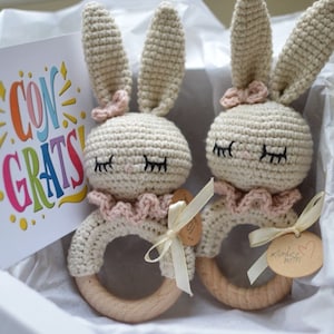 Twins baby gift set with bunny rattle, twin mom gifts, twins pregnancy announcement, twins baby shower, twin girls, twin girl and boy