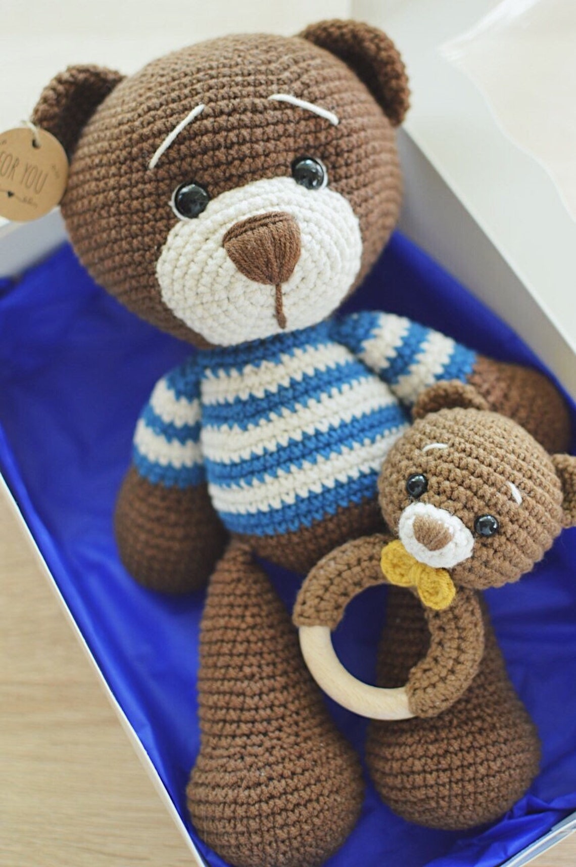 Handcrafted Crochet Teddy Bear Gift Set (3pc) - Personalised Dummy Clip