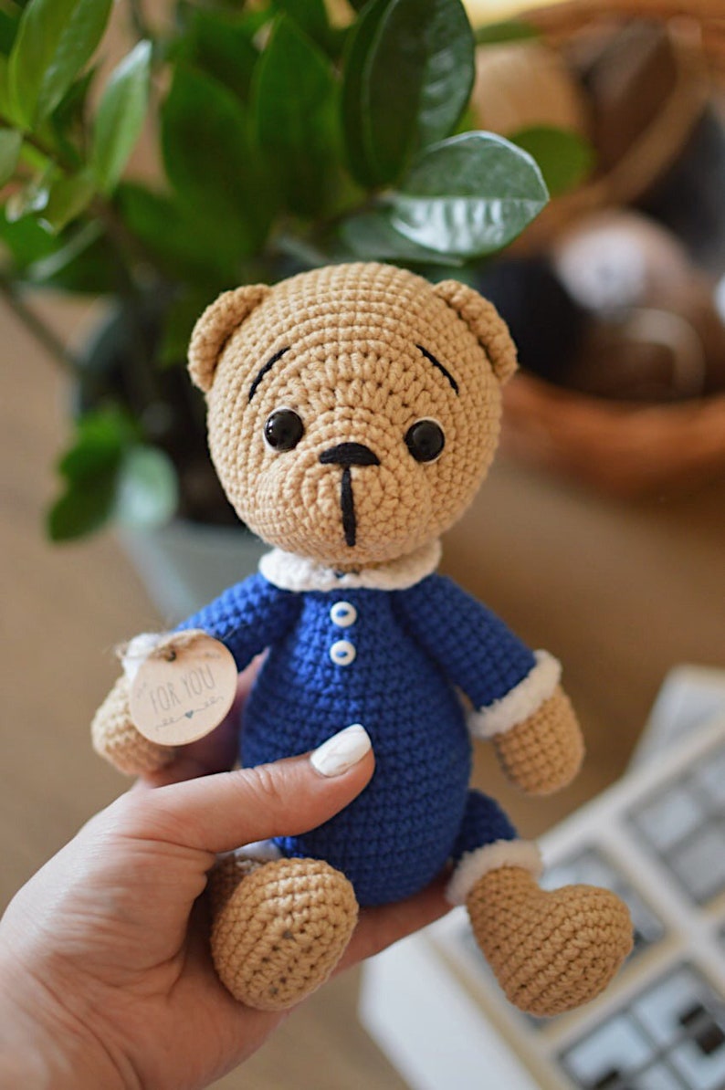 Cute crochet plush teddy in pajamas Sleeping toy teddy image 7